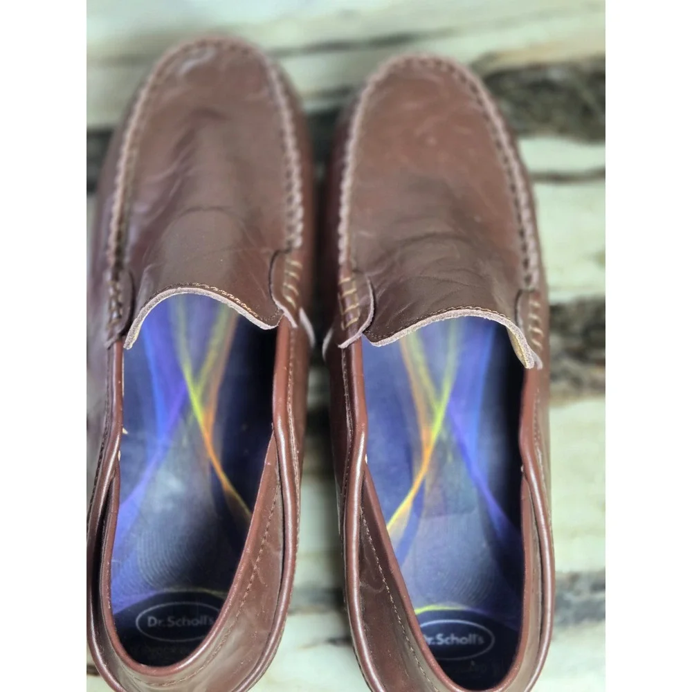 Mens Brown Leather Driving Loafers Slip On Moc Toe‎ Size 10 M Minimalist Preppy